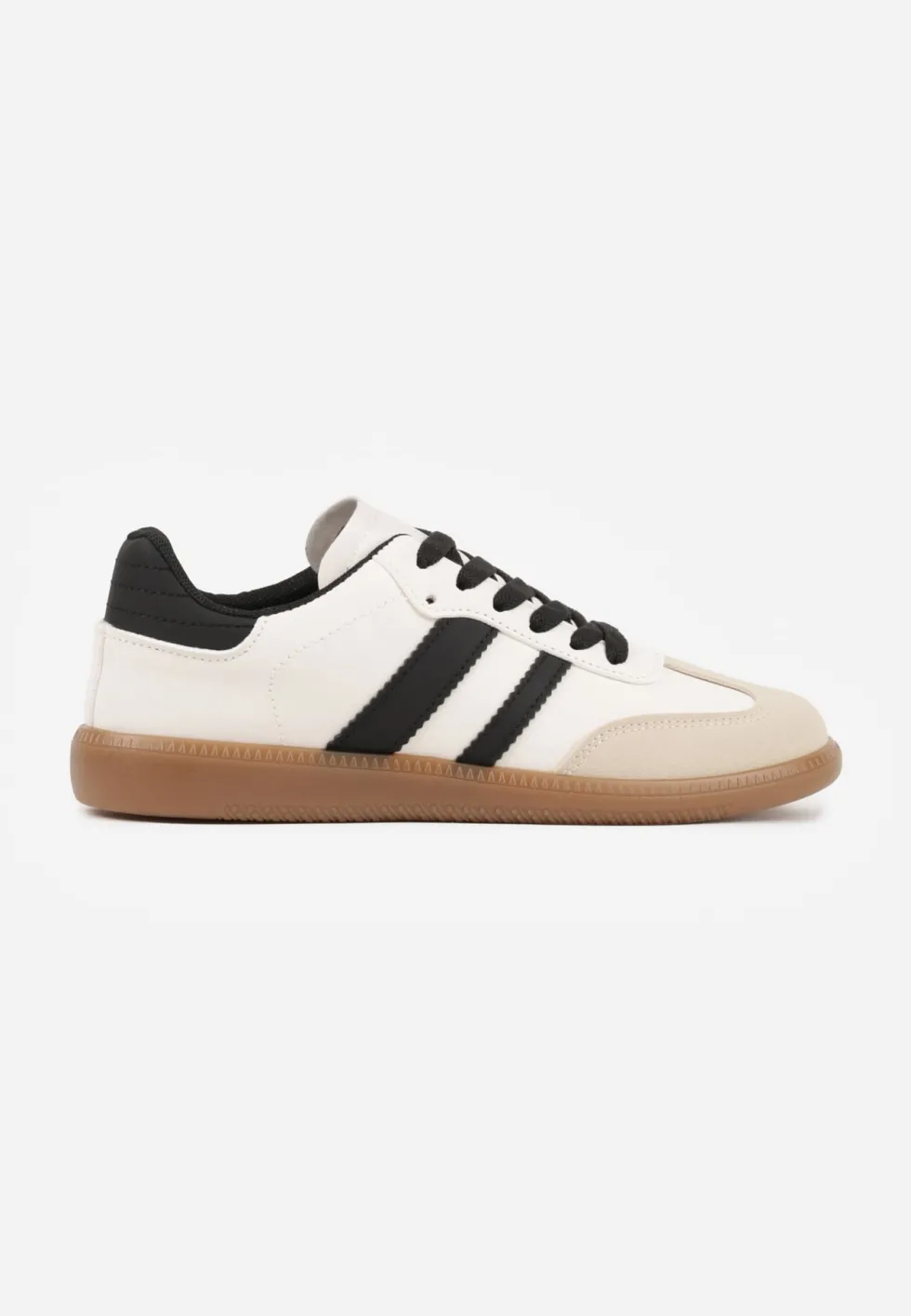 Beżowo-Czarne Casualowe Sneakersy na Płaskiej Podeszwie z Paskami Jereria