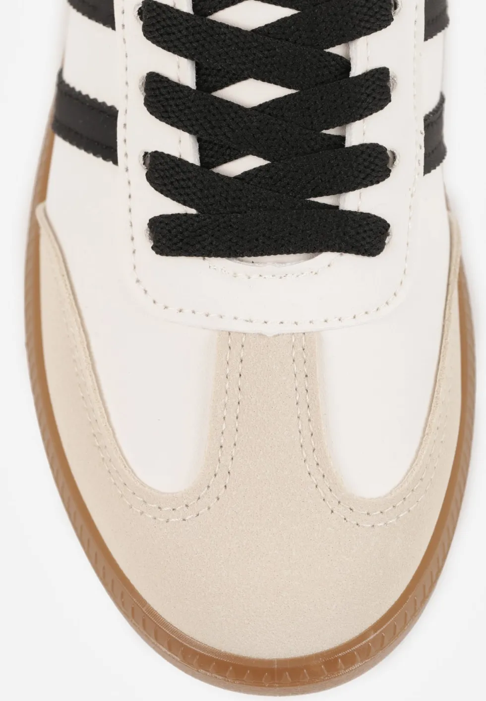 Beżowo-Czarne Casualowe Sneakersy na Płaskiej Podeszwie z Paskami Jereria