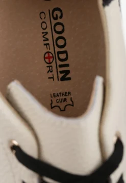 Beżowo-Czarne Minimalistyczne Sneakersy Skórzane na Platformie z Aplikacją z Cyrkoniami Gorisa