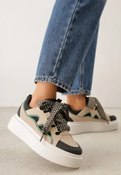 Beżowo-Czarne Sneakersy na Platformie Nazario