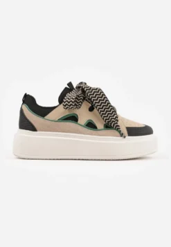 Beżowo-Czarne Sneakersy na Platformie Nazario