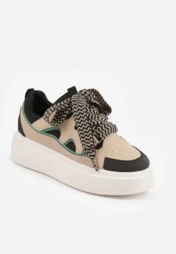 Beżowo-Czarne Sneakersy na Platformie Nazario
