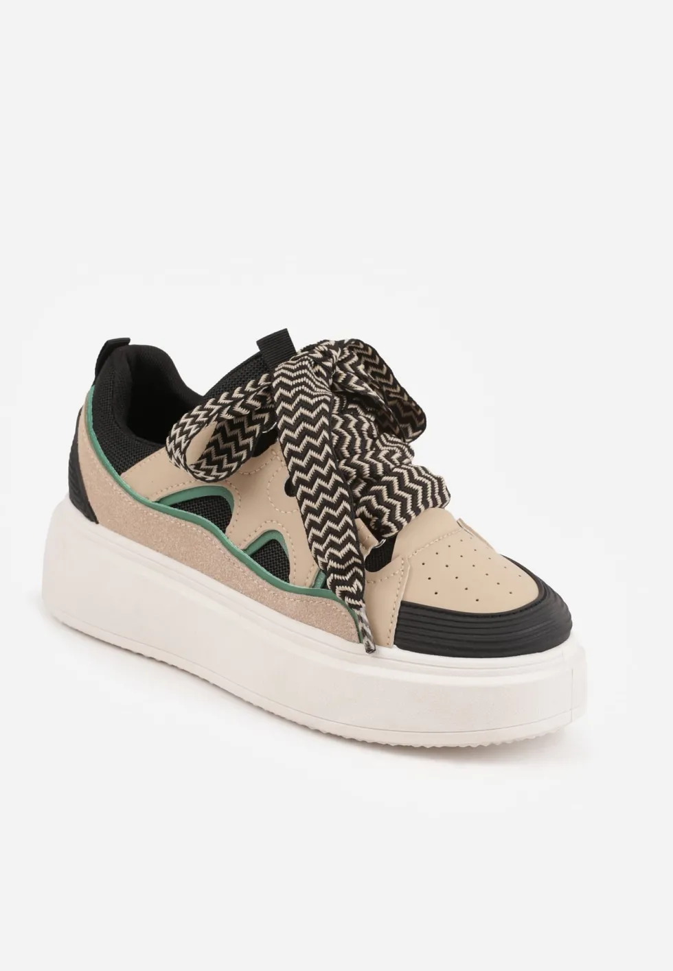 Beżowo-Czarne Sneakersy na Platformie Nazario
