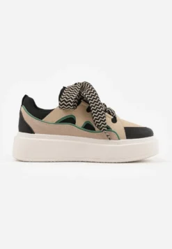 Beżowo-Czarne Sneakersy na Platformie Nazario