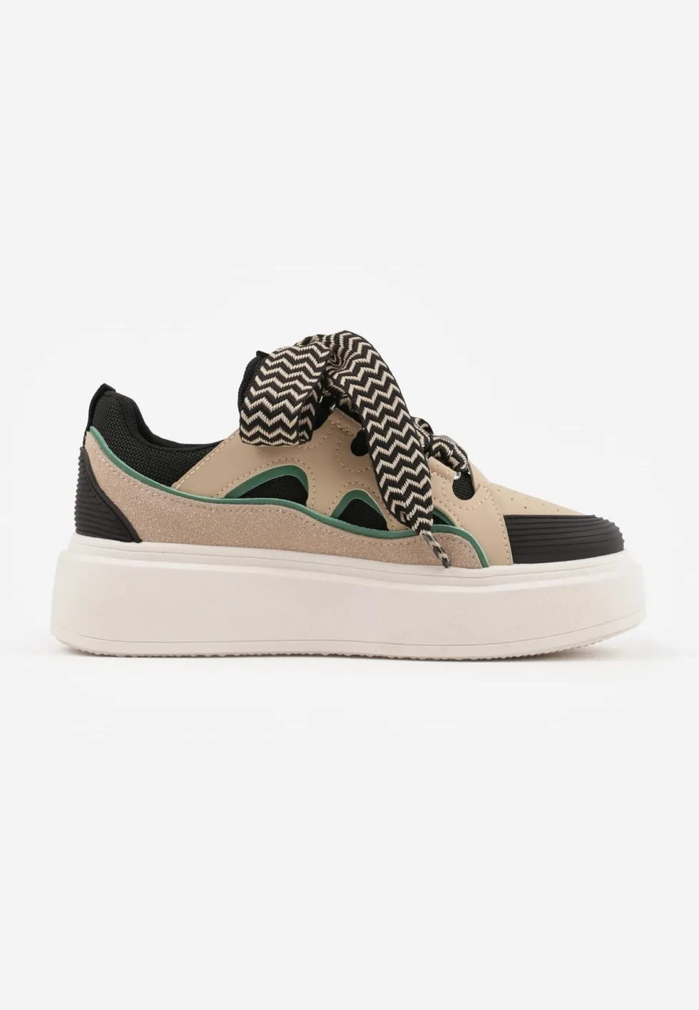 Beżowo-Czarne Sneakersy na Platformie Nazario