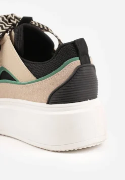 Beżowo-Czarne Sneakersy na Platformie Nazario