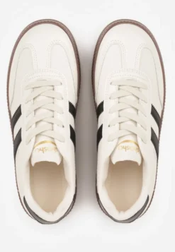 Beżowo-Czarne Sneakersy Sportowe z Ozdobnymi Paskami i Przeszyciami Wenilan