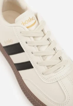 Beżowo-Czarne Sneakersy Sportowe z Ozdobnymi Paskami i Przeszyciami Wenilan