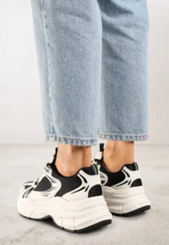 Beżowo-Czarne Sneakersy Vices na Platformie Ozdobione Tłoczeniem Natiselle