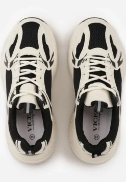 Beżowo-Czarne Sneakersy Vices na Platformie Ozdobione Tłoczeniem Natiselle