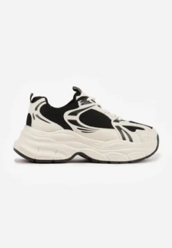 Beżowo-Czarne Sneakersy Vices na Platformie Ozdobione Tłoczeniem Natiselle