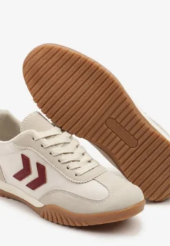 Beżowo-Czerwone Sneakersy Typu Kultowe Tenisówki Zdobione Przeszyciami Mepenna