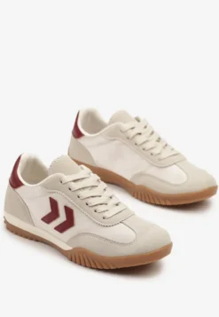 Beżowo-Czerwone Sneakersy Typu Kultowe Tenisówki Zdobione Przeszyciami Mepenna