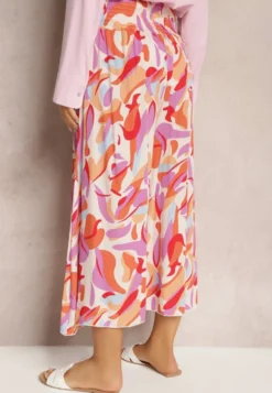 Beżowo-Różowe Spodnie Kuloty z Wiskozy High Waist z Gumką w Pasie Alaqinta