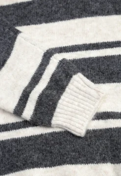 Beżowo-Szary Pasiasty Sweter z Kapturem z Dzianiny z Wełną i Bawełną Edelmi