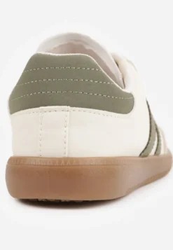 Beżowo-Zielone Casualowe Sneakersy na Płaskiej Podeszwie z Paskami Jereria