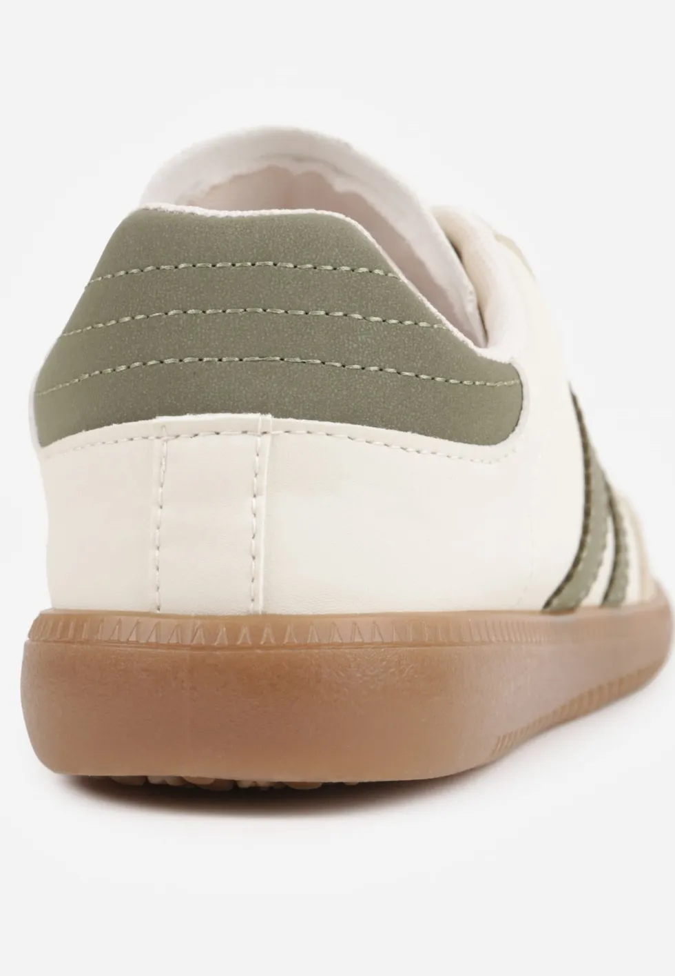 Beżowo-Zielone Casualowe Sneakersy na Płaskiej Podeszwie z Paskami Jereria