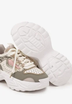 Beżowo-Zielone Sneakersy Streetwearowe na Grubej Podeszwie Waniffia
