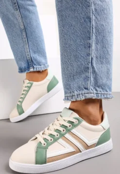 Beżowo-Zielone Sneakersy z Wstawkami Lerlet
