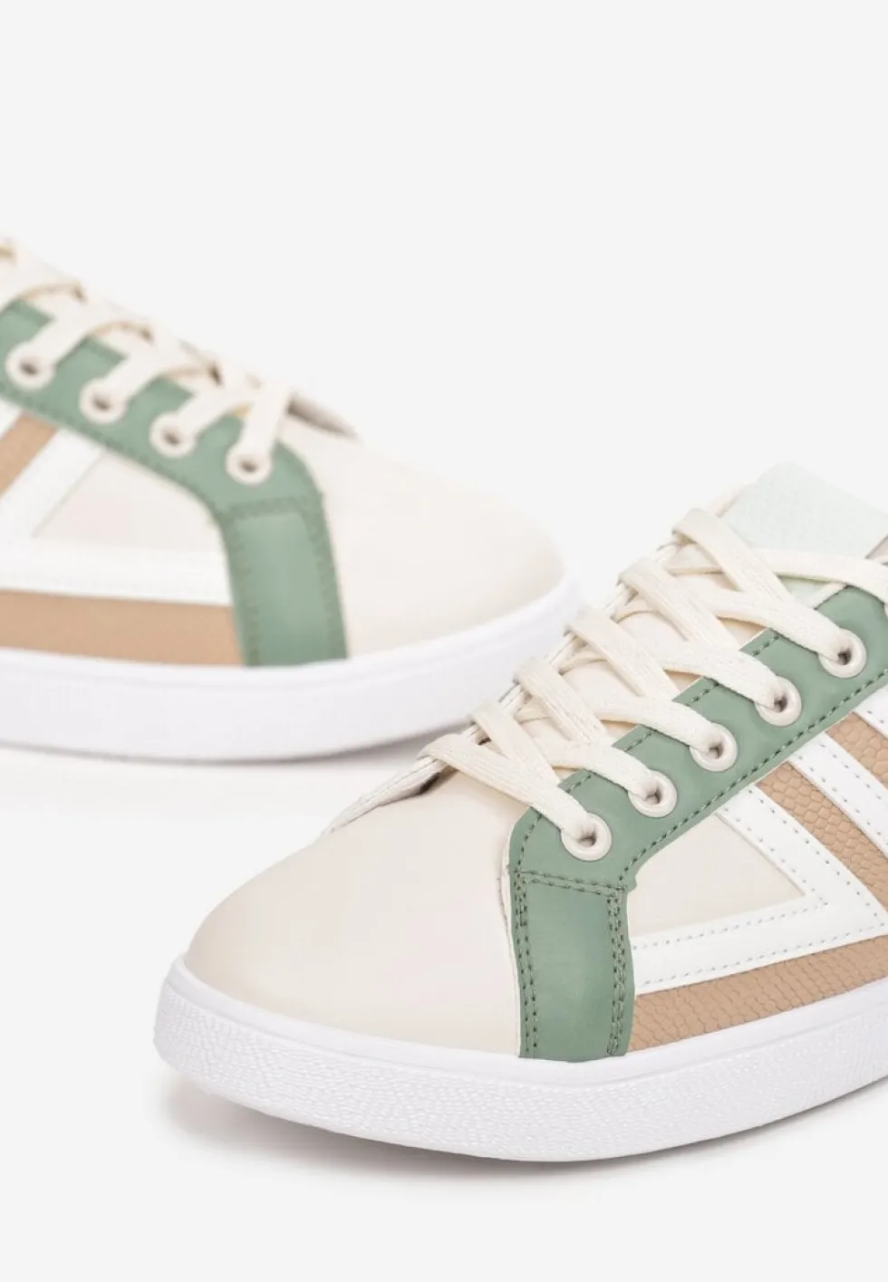 Beżowo-Zielone Sneakersy z Wstawkami Lerlet