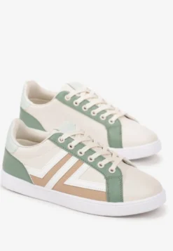 Beżowo-Zielone Sneakersy z Wstawkami Lerlet