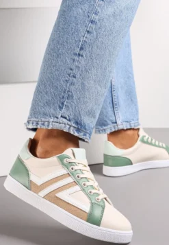 Beżowo-Zielone Sneakersy z Wstawkami Lerlet