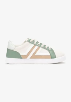 Beżowo-Zielone Sneakersy z Wstawkami Lerlet