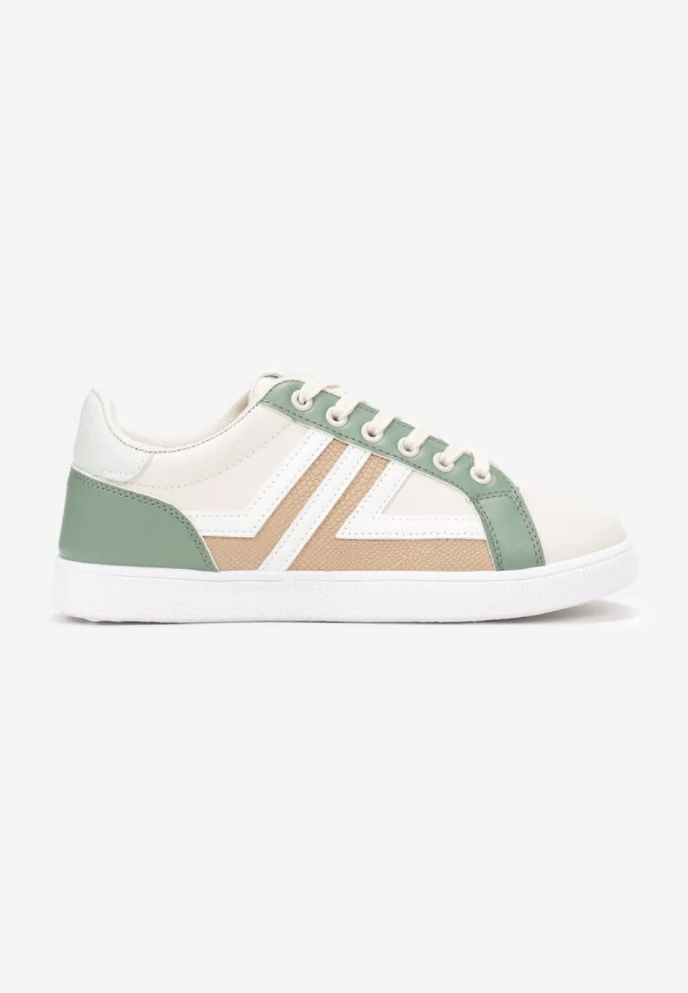 Beżowo-Zielone Sneakersy z Wstawkami Lerlet