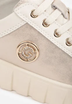 Beżowo-Złote Sneakersy Skórzane z Chunky Podeszwą i Metalicznymi Wstawkami Volla