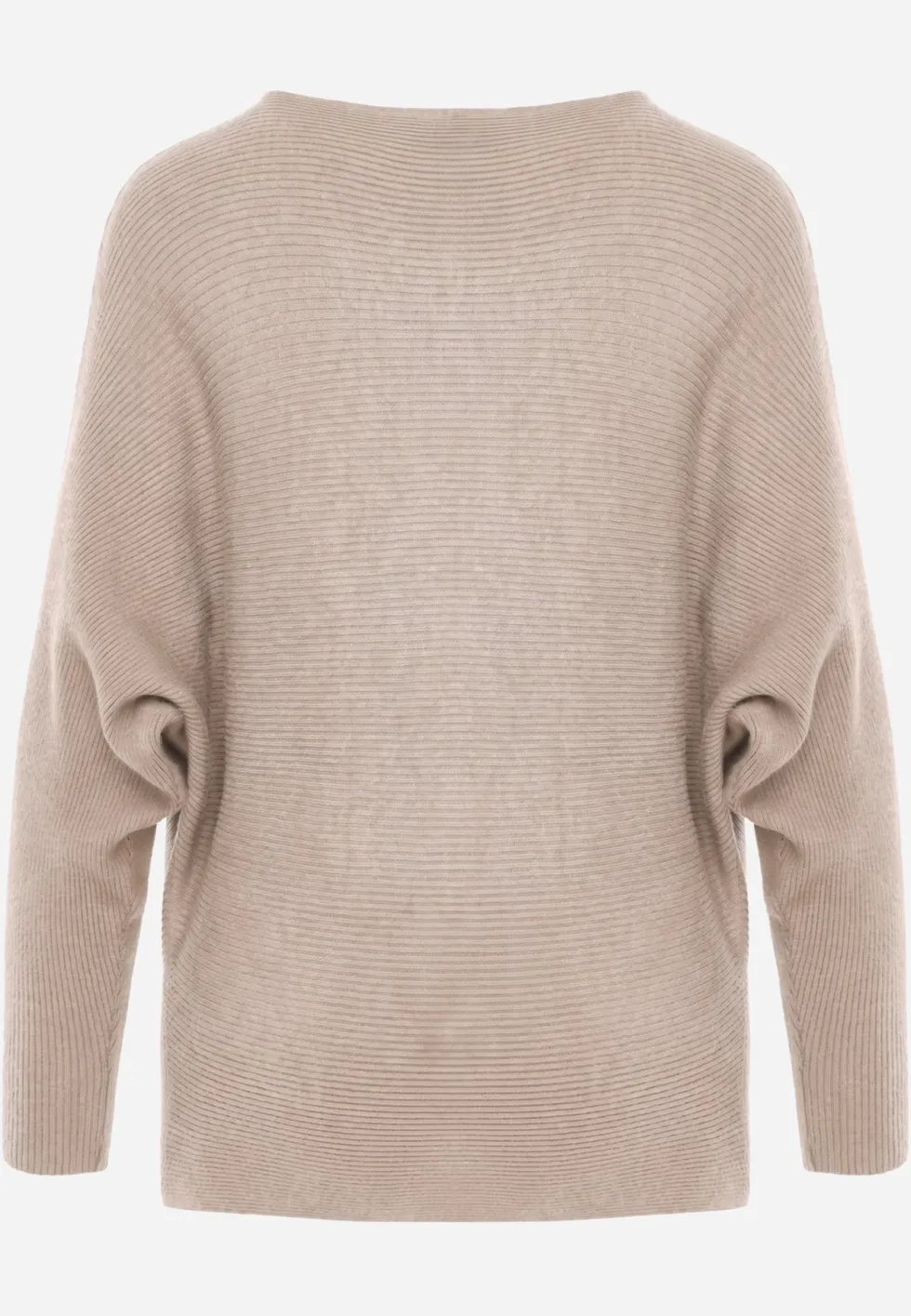 Beżowy Basic Sweter Nietoperz z Wiskozą Rosanel