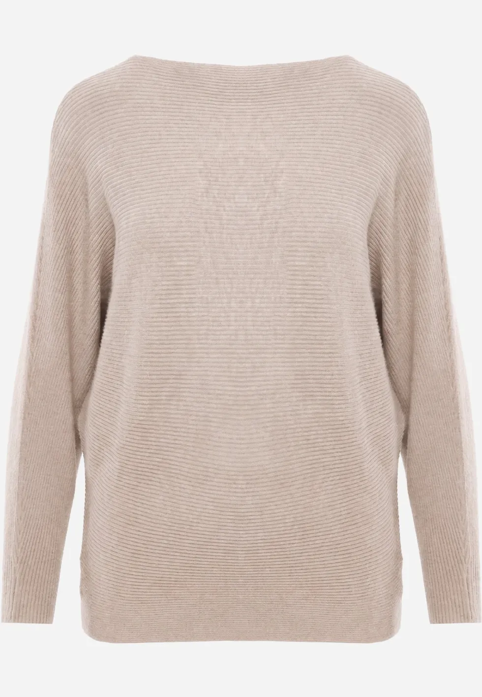 Beżowy Basic Sweter Nietoperz z Wiskozą Rosanel