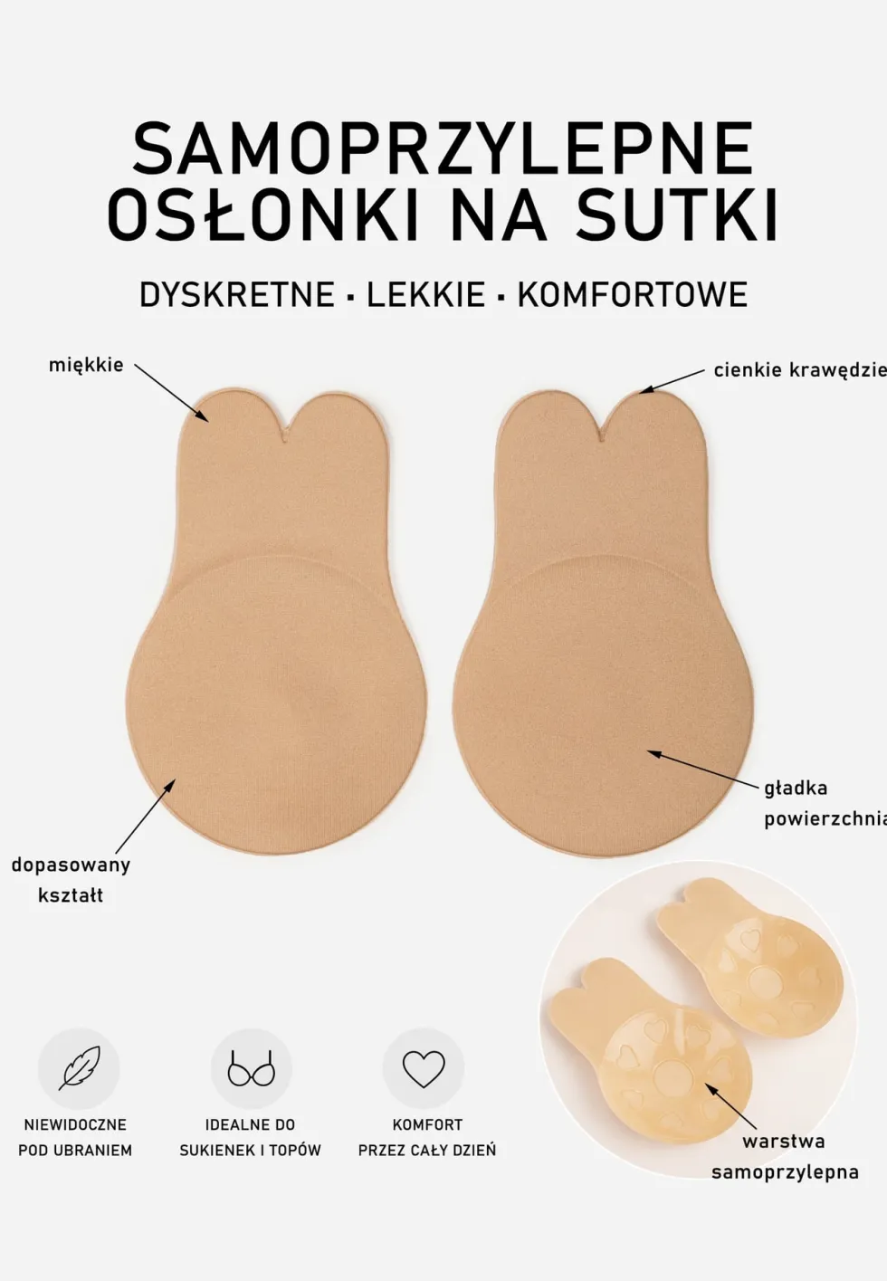 Beżowy Biustonosz 2 Nakładki Samoprzylepne Femke