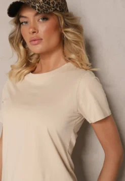 Beżowy Casualowy Bawełniany T-shirt Rivali