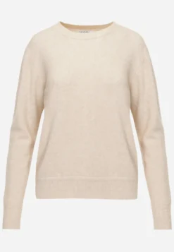 Beżowy Casualowy Sweter o Klasycznym Fasonie z Okrągłym Dekoltem Pilare