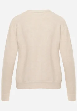 Beżowy Casualowy Sweter o Klasycznym Fasonie z Okrągłym Dekoltem Pilare