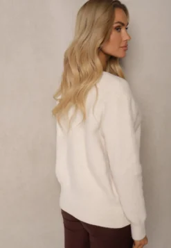 Beżowy Casualowy Sweter z Dodatkiem Kaszmiru Salielis