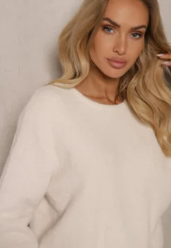 Beżowy Casualowy Sweter z Dodatkiem Kaszmiru Salielis