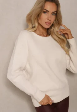 Beżowy Casualowy Sweter z Dodatkiem Kaszmiru Salielis