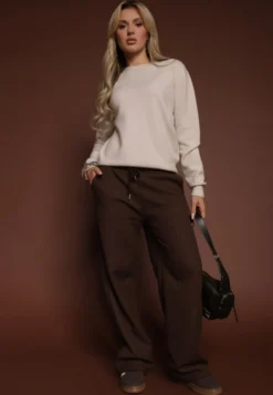 Beżowy Casualowy Sweter z Wełną i Wiskozą Lussare