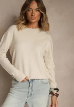 Beżowy Casualowy Sweter z Wełną i Wiskozą Lussare