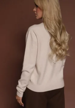 Beżowy Casualowy Sweter z Wełną i Wiskozą Lussare