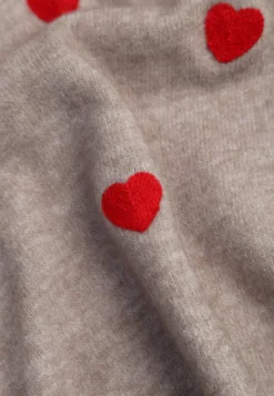 Beżowy Casualowy Sweter z Wełną i Bawełną z Haftowanymi Serduszkami z Przodu Veroni