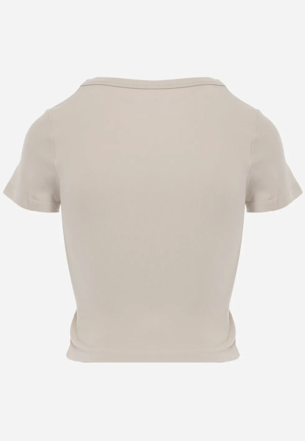 Beżowy Krótki T-shirt Basic z Okrągłym Dekoltem Gresalor