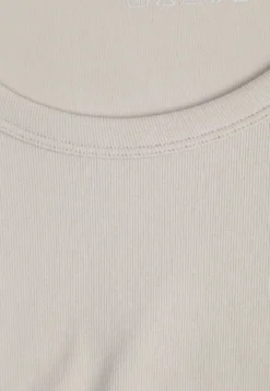 Beżowy Krótki T-shirt Basic z Okrągłym Dekoltem Gresalor