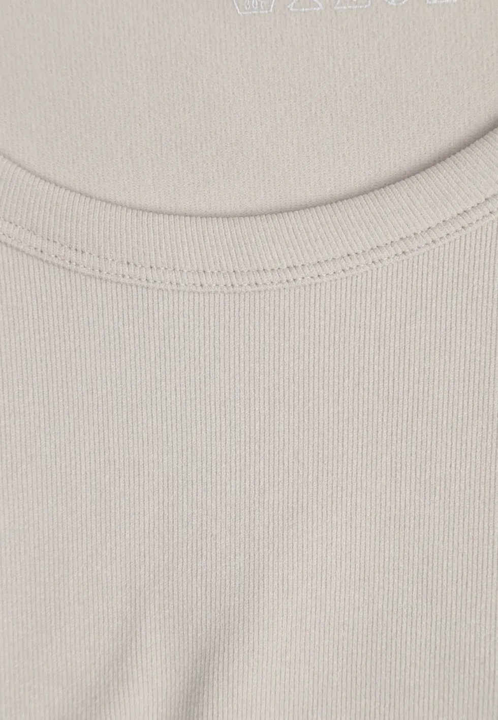Beżowy Krótki T-shirt Basic z Okrągłym Dekoltem Gresalor