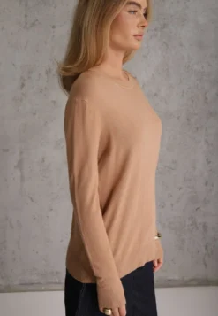 Beżowy Minimalistyczny Sweter z Bawełną Bellama