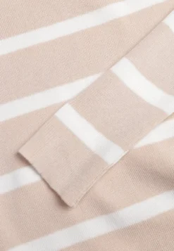 Beżowy Oversizowy Sweter z Rękawami o Fasonie Nietoperz i Wzorem w Paski Eistauma