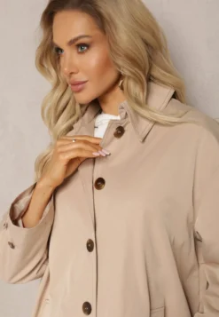 Beżowy Płaszcz Trencz Oversize Flilia