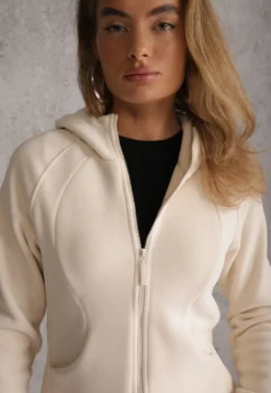 Beżowy Polar Bluza z Kapturem w Stylu Sportowym Aproxia