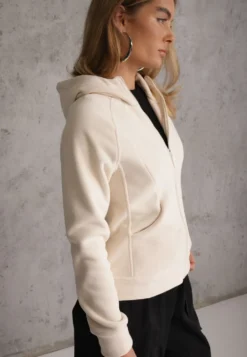 Beżowy Polar Bluza z Kapturem w Stylu Sportowym Aproxia